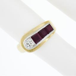 Maurice Tishman Retro 14K Gold & Platinum Diamond & Ruby Buckle Style Band Ring