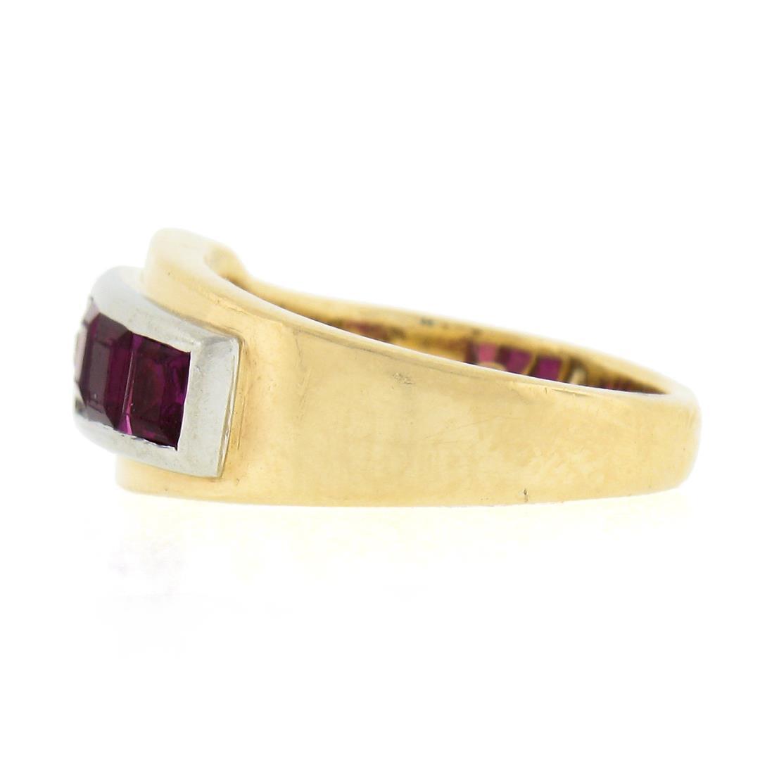 Maurice Tishman Retro 14K Gold & Platinum Diamond & Ruby Buckle Style Band Ring