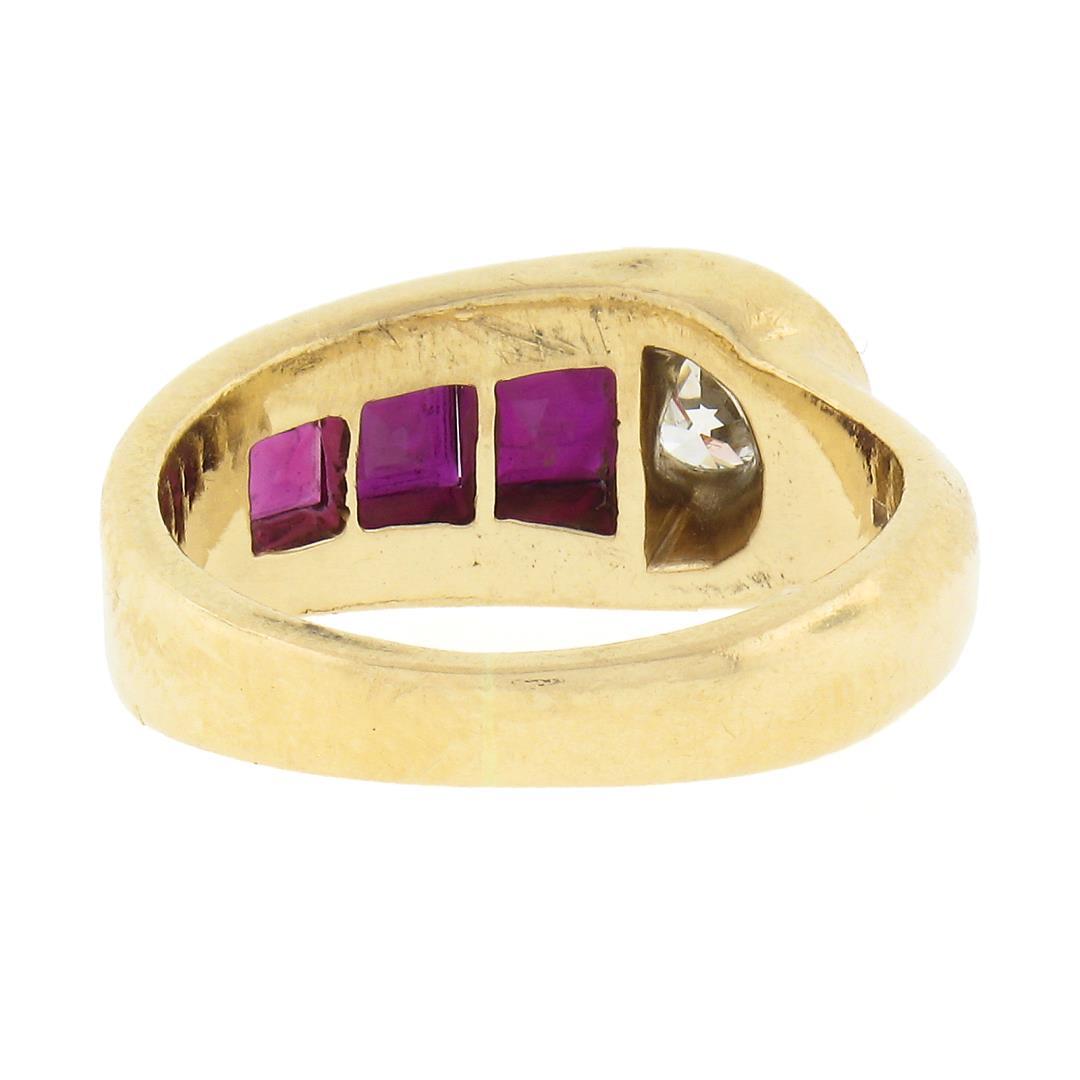 Maurice Tishman Retro 14K Gold & Platinum Diamond & Ruby Buckle Style Band Ring