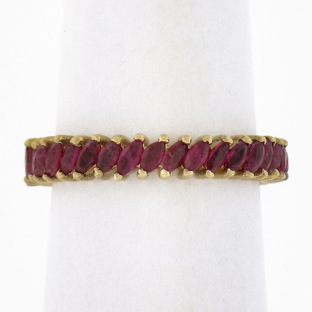 Vintage 14k Yellow Gold 3 ctw Marquise Prong Ruby Eternity Stackable Band Ring
