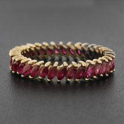 Vintage 14k Yellow Gold 3 ctw Marquise Prong Ruby Eternity Stackable Band Ring