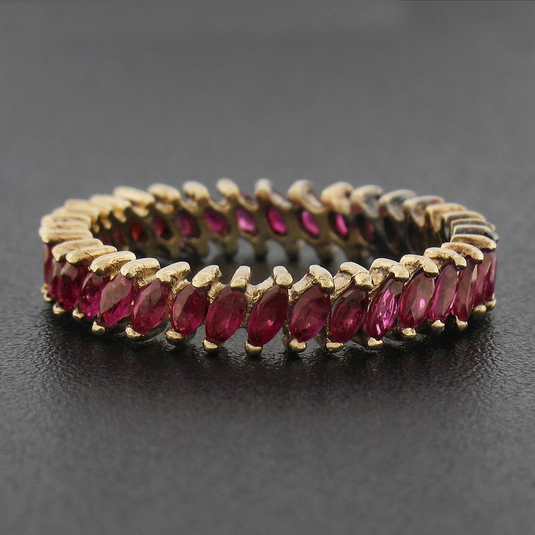 Vintage 14k Yellow Gold 3 ctw Marquise Prong Ruby Eternity Stackable Band Ring