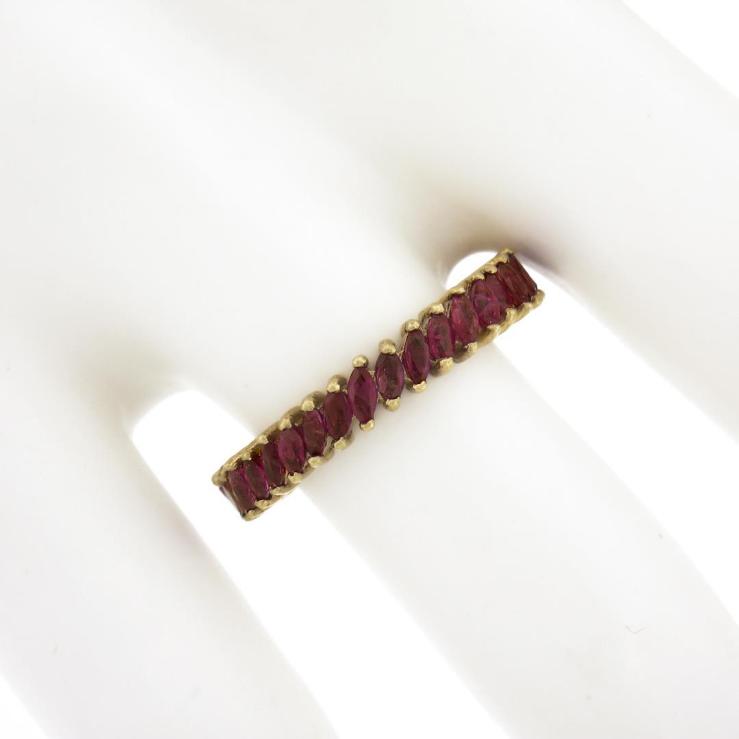 Vintage 14k Yellow Gold 3 ctw Marquise Prong Ruby Eternity Stackable Band Ring
