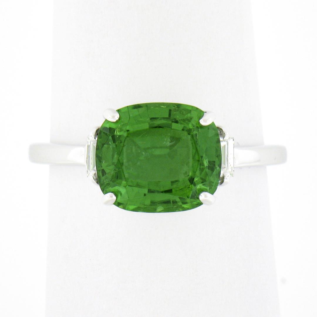 14K White Gold 3.04 ctw Cushion Green Chrome Tourmaline w/ Diamond Accent Ring