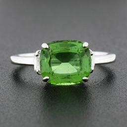 14K White Gold 3.04 ctw Cushion Green Chrome Tourmaline w/ Diamond Accent Ring