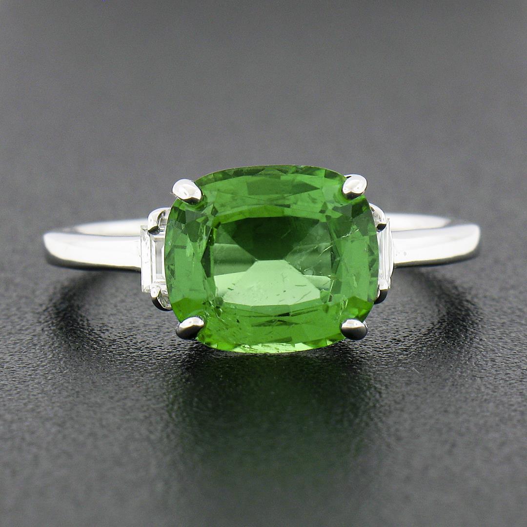 14K White Gold 3.04 ctw Cushion Green Chrome Tourmaline w/ Diamond Accent Ring