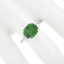 14K White Gold 3.04 ctw Cushion Green Chrome Tourmaline w/ Diamond Accent Ring
