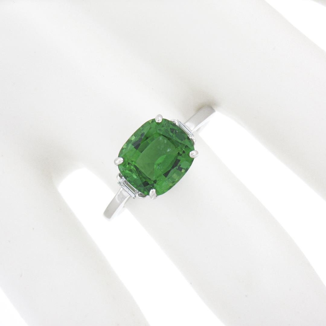 14K White Gold 3.04 ctw Cushion Green Chrome Tourmaline w/ Diamond Accent Ring