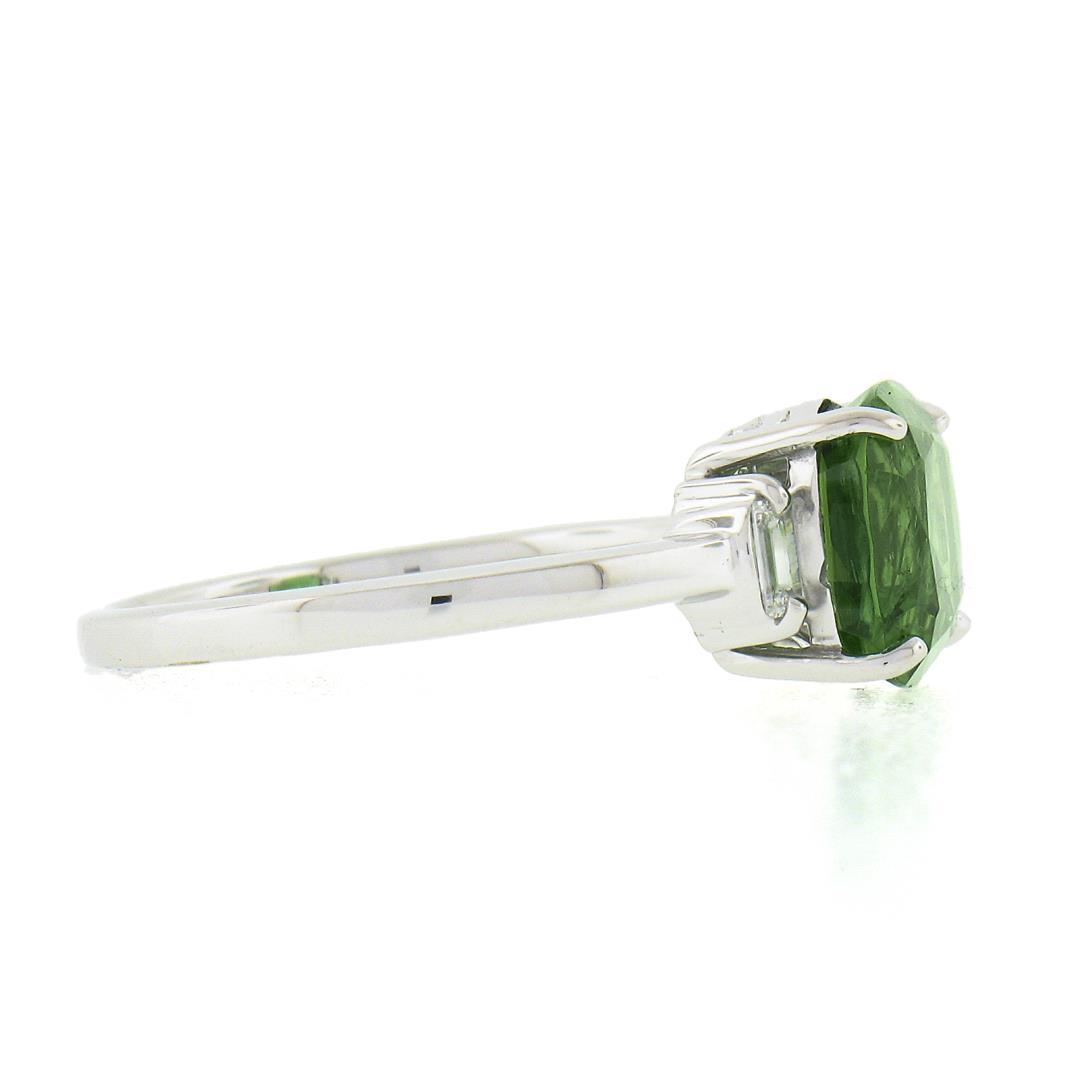 14K White Gold 3.04 ctw Cushion Green Chrome Tourmaline w/ Diamond Accent Ring