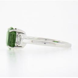 14K White Gold 3.04 ctw Cushion Green Chrome Tourmaline w/ Diamond Accent Ring