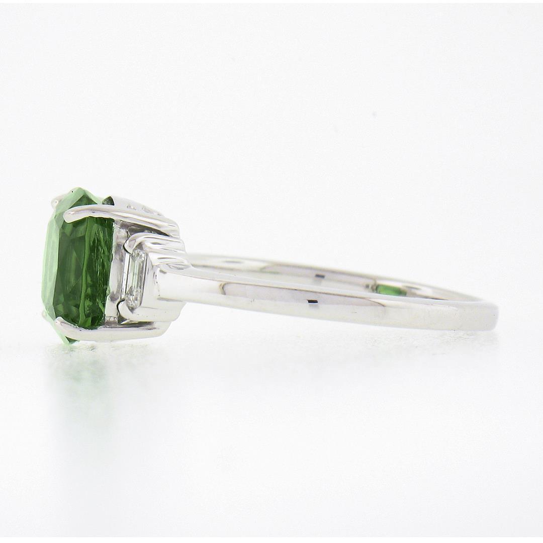 14K White Gold 3.04 ctw Cushion Green Chrome Tourmaline w/ Diamond Accent Ring