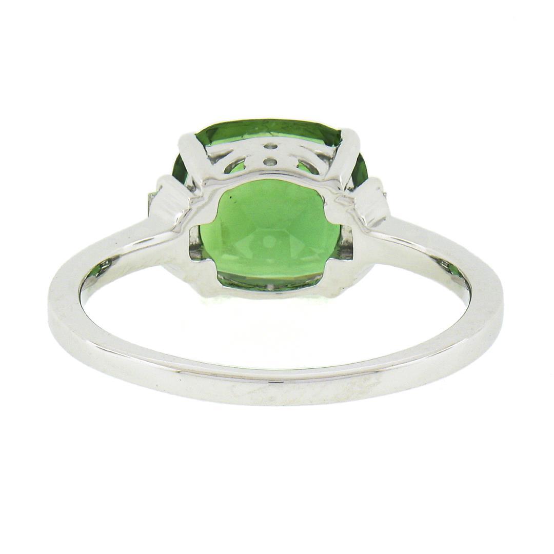 14K White Gold 3.04 ctw Cushion Green Chrome Tourmaline w/ Diamond Accent Ring