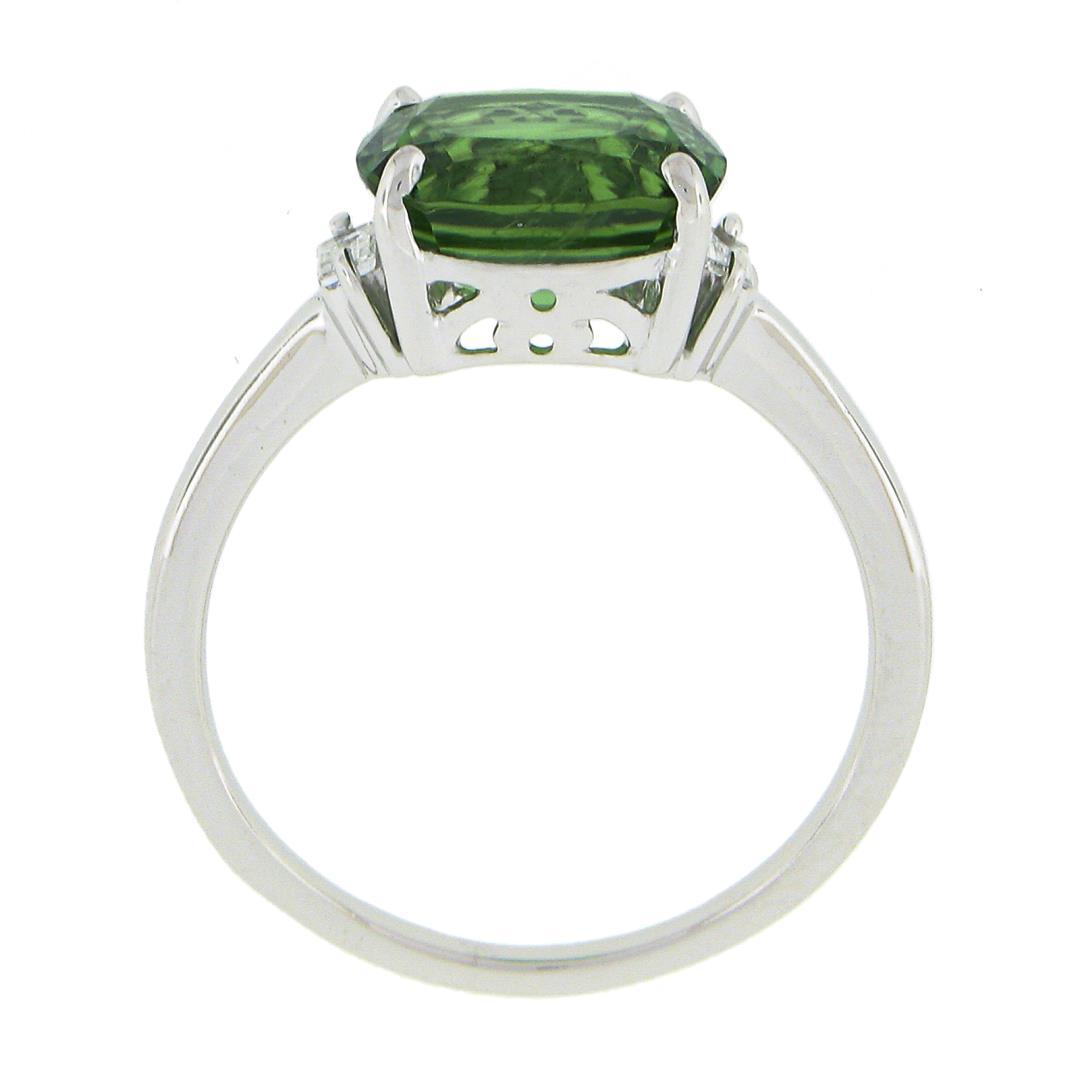 14K White Gold 3.04 ctw Cushion Green Chrome Tourmaline w/ Diamond Accent Ring