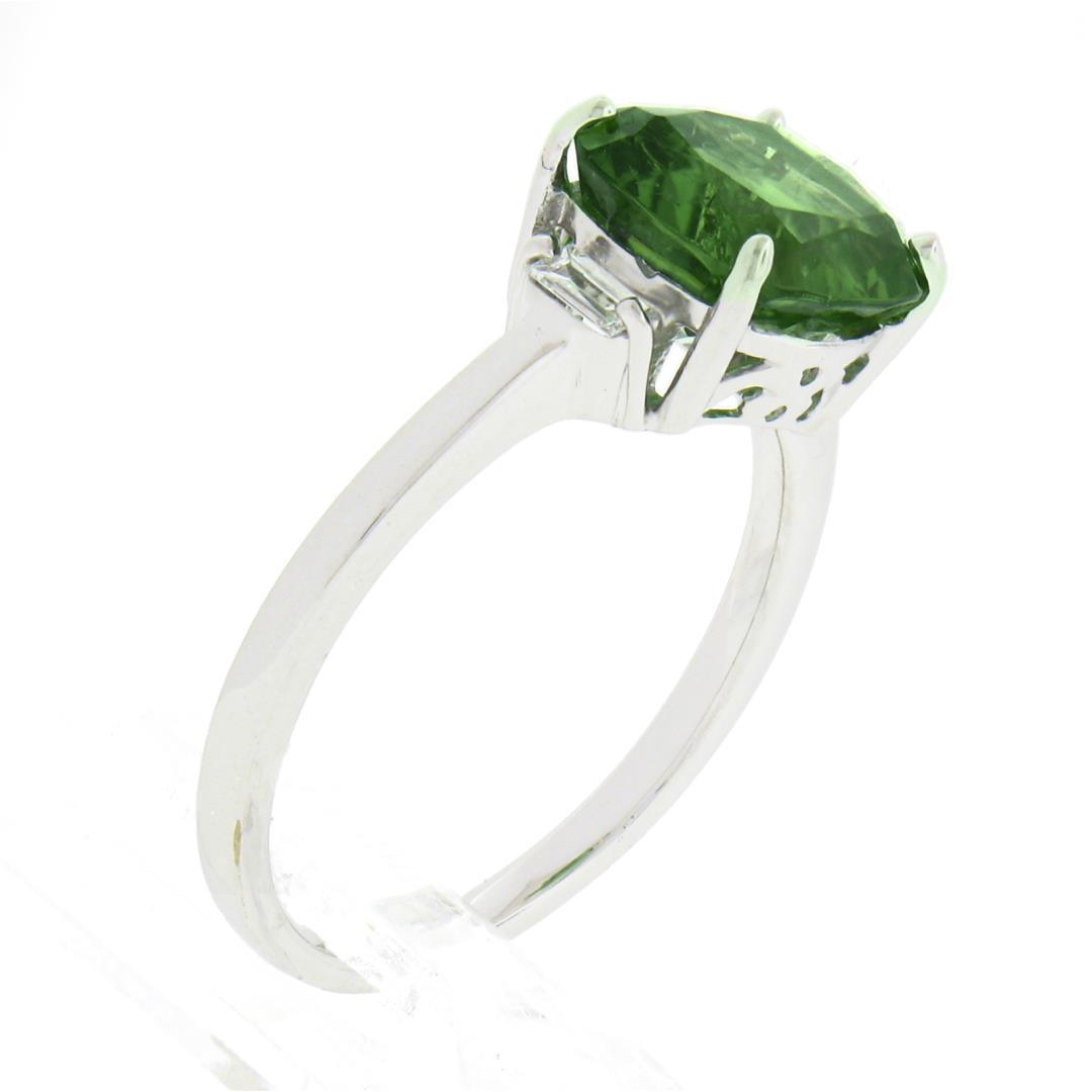 14K White Gold 3.04 ctw Cushion Green Chrome Tourmaline w/ Diamond Accent Ring