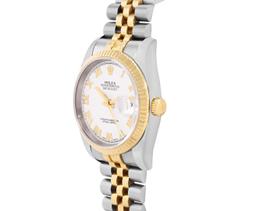 Rolex Mens Two Tone Sapphire Quickset White Roman Dial Datejust With Rolex Box