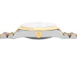 Rolex Mens Two Tone Sapphire Quickset White Roman Dial Datejust With Rolex Box