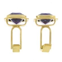 Mens Vintage 14K Gold Rectangular Bezel Alexandrite w/ Polished Frame Cuff Links