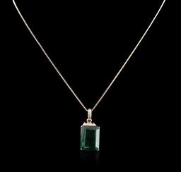 14KT Rose Gold 18.78 ctw Emerald and Diamond Pendant With Chain