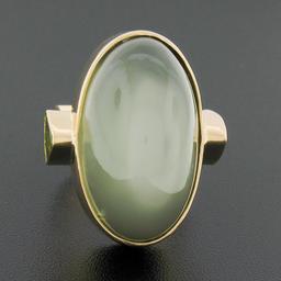 22K Gold Large GIA Oval Cabochon Bezel Cat's Eye Moonstone Trillion Peridot Ring