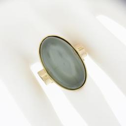 22K Gold Large GIA Oval Cabochon Bezel Cat's Eye Moonstone Trillion Peridot Ring