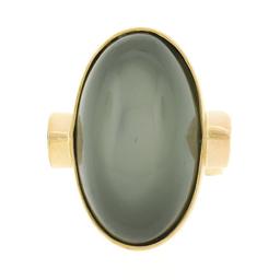 22K Gold Large GIA Oval Cabochon Bezel Cat's Eye Moonstone Trillion Peridot Ring
