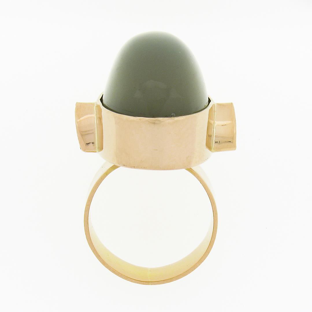 22K Gold Large GIA Oval Cabochon Bezel Cat's Eye Moonstone Trillion Peridot Ring