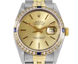 Rolex Mens Two Tone Champagne Index Dial Diamond And Sapphire Datejust With Role