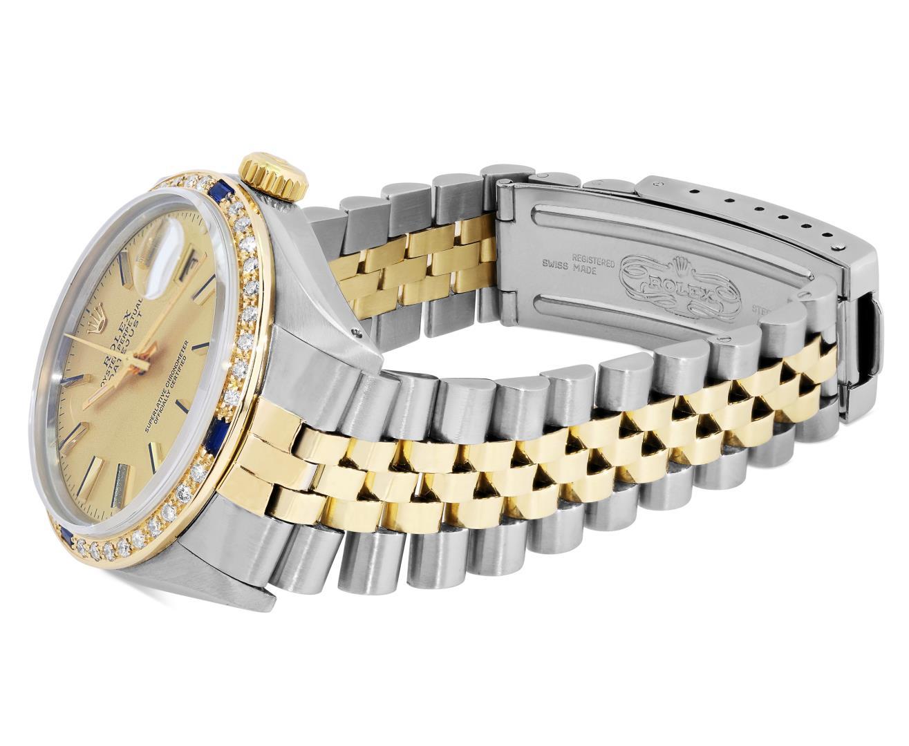 Rolex Mens Two Tone Champagne Index Dial Diamond And Sapphire Datejust With Role