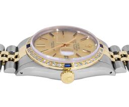 Rolex Mens Two Tone Champagne Index Dial Diamond And Sapphire Datejust With Role