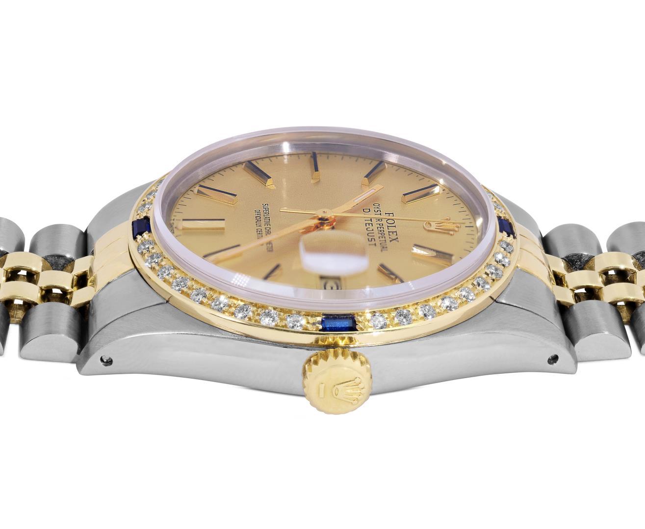 Rolex Mens Two Tone Champagne Index Dial Diamond And Sapphire Datejust With Role