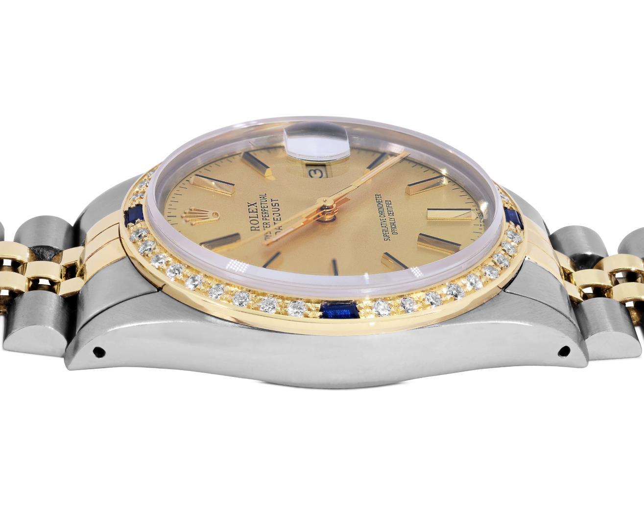 Rolex Mens Two Tone Champagne Index Dial Diamond And Sapphire Datejust With Role