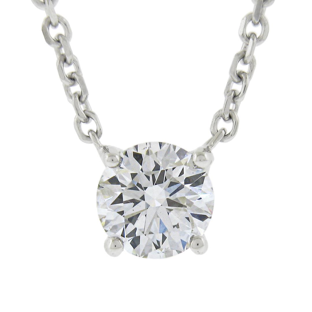 New 14K Gold .47 ctw Round Brilliant Diamond Solitaire Pendant w/ Adjustable Cha