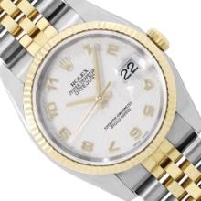 Rolex Mens Two Tone Sapphire Quickset Cream Arabic Dial Datejust With Rolex Box