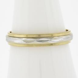 Classic 18k TT Gold Faceted Center w/ Milgrain Eternity Stackable Band Ring