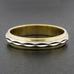 Classic 18k TT Gold Faceted Center w/ Milgrain Eternity Stackable Band Ring