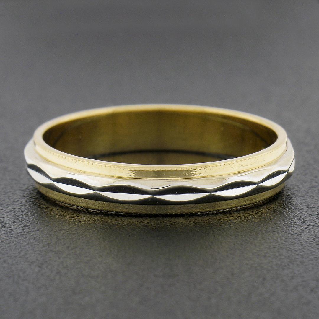Classic 18k TT Gold Faceted Center w/ Milgrain Eternity Stackable Band Ring
