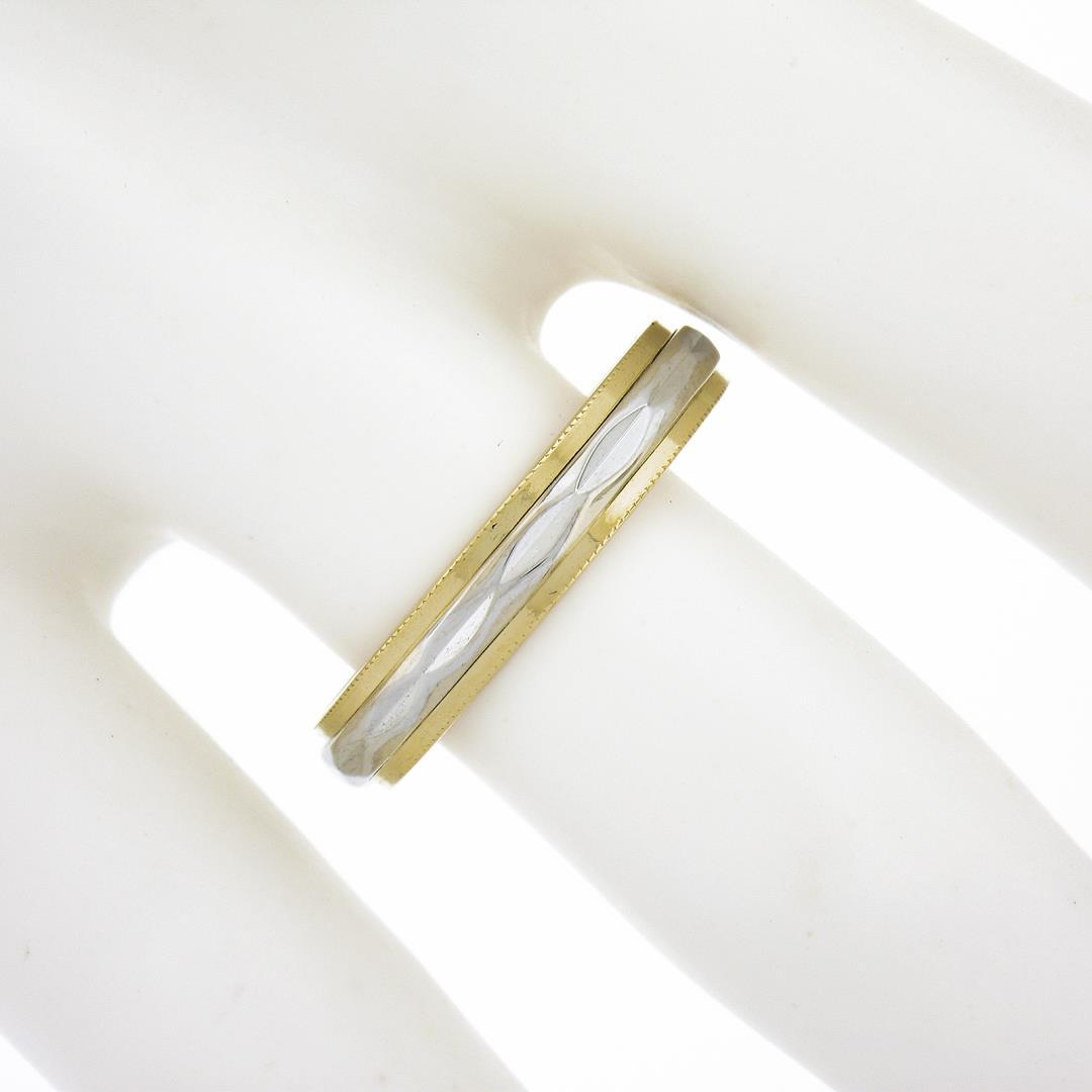 Classic 18k TT Gold Faceted Center w/ Milgrain Eternity Stackable Band Ring
