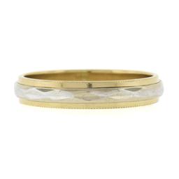 Classic 18k TT Gold Faceted Center w/ Milgrain Eternity Stackable Band Ring