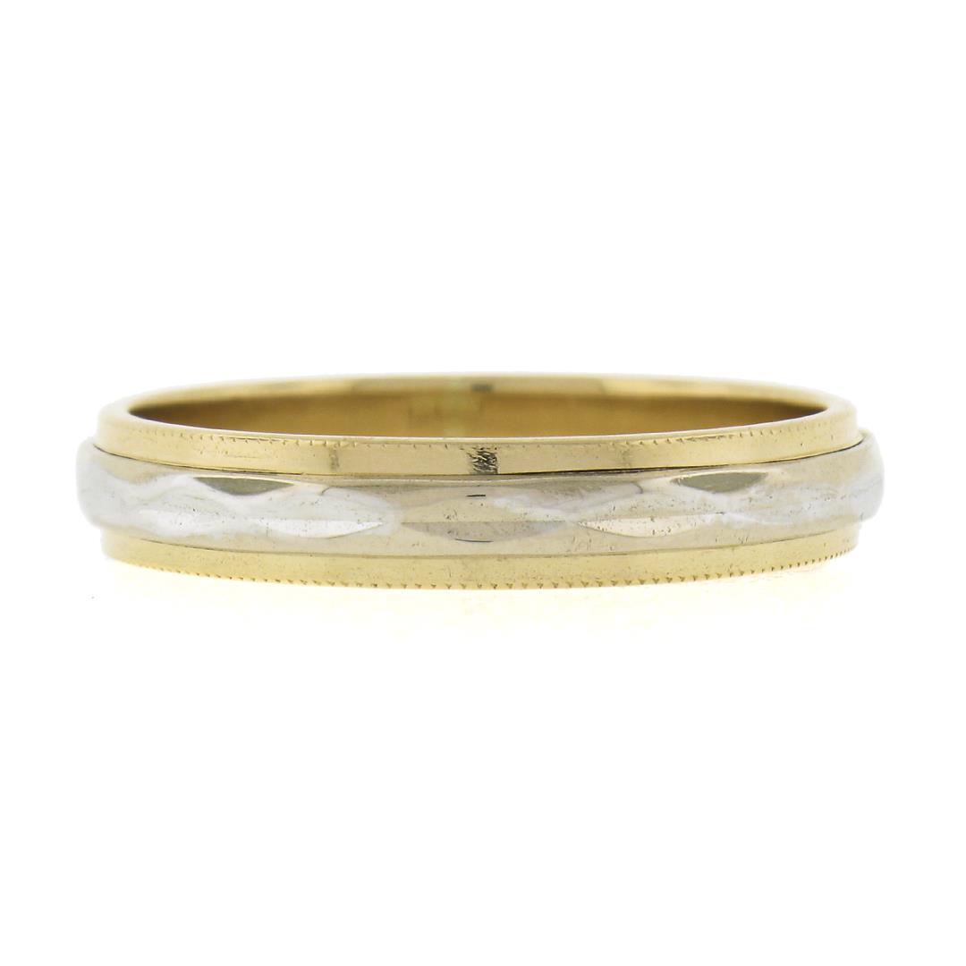 Classic 18k TT Gold Faceted Center w/ Milgrain Eternity Stackable Band Ring