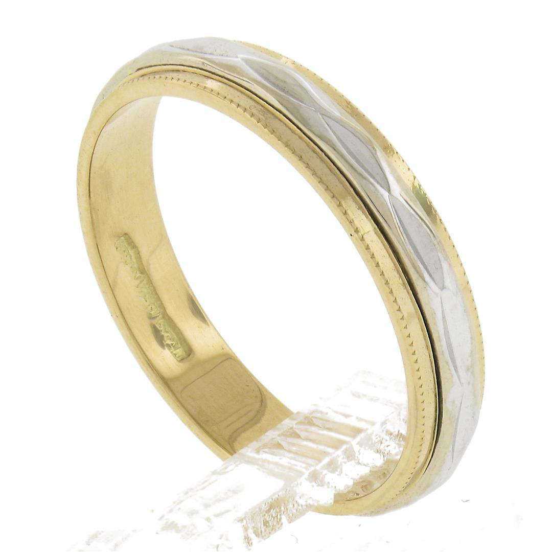 Classic 18k TT Gold Faceted Center w/ Milgrain Eternity Stackable Band Ring