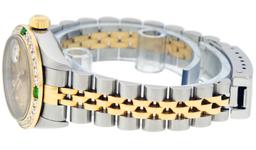 Rolex Ladies Two Tone 18K Quickset Sapphire Champagne Diamond And Emerald Dateju