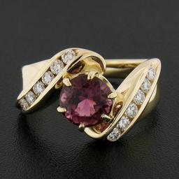 14k Gold Round Pink Tourmaline w/ 0.30 ctw Diamond Channel Accents Bypass Ring
