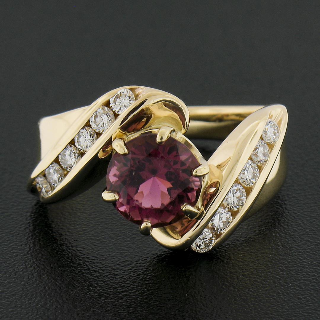 14k Gold Round Pink Tourmaline w/ 0.30 ctw Diamond Channel Accents Bypass Ring