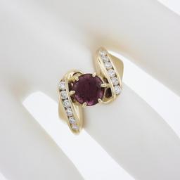 14k Gold Round Pink Tourmaline w/ 0.30 ctw Diamond Channel Accents Bypass Ring