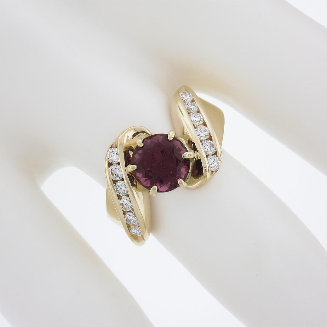 14k Gold Round Pink Tourmaline w/ 0.30 ctw Diamond Channel Accents Bypass Ring