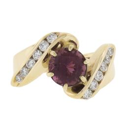 14k Gold Round Pink Tourmaline w/ 0.30 ctw Diamond Channel Accents Bypass Ring