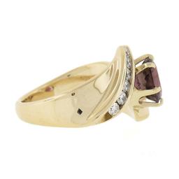 14k Gold Round Pink Tourmaline w/ 0.30 ctw Diamond Channel Accents Bypass Ring