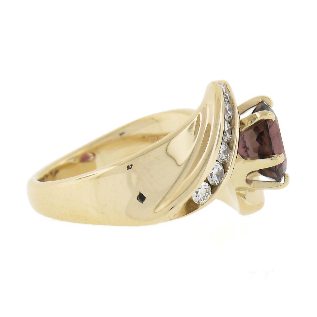 14k Gold Round Pink Tourmaline w/ 0.30 ctw Diamond Channel Accents Bypass Ring