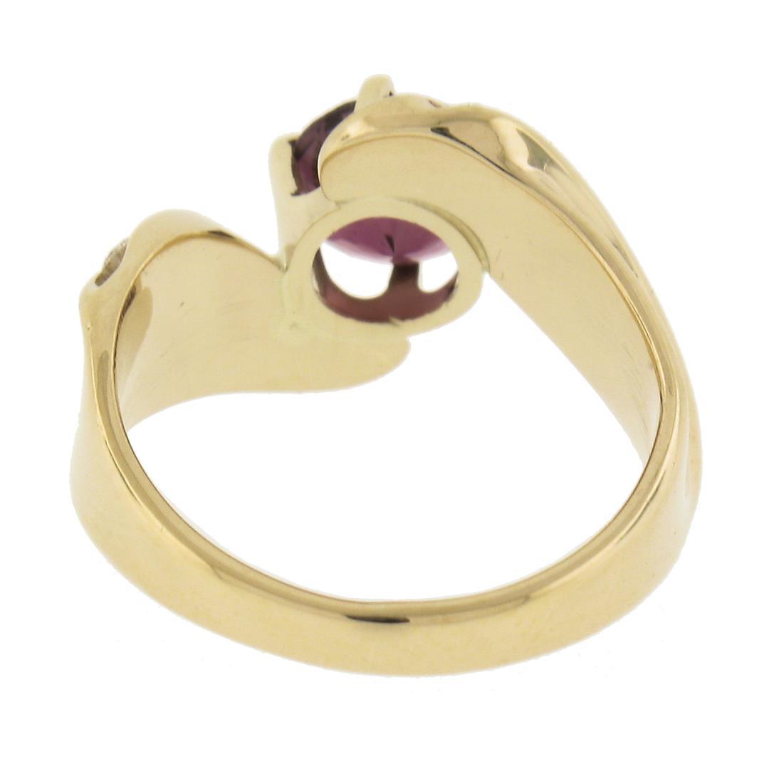 14k Gold Round Pink Tourmaline w/ 0.30 ctw Diamond Channel Accents Bypass Ring