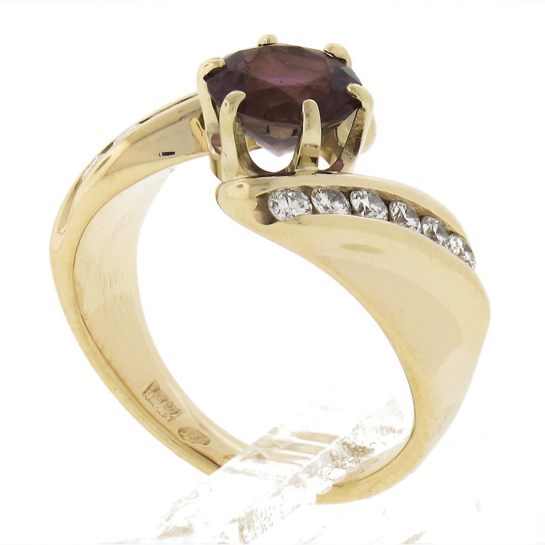 14k Gold Round Pink Tourmaline w/ 0.30 ctw Diamond Channel Accents Bypass Ring